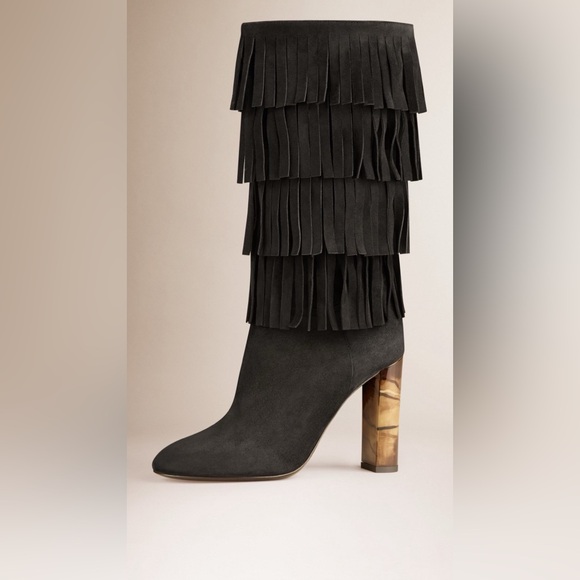 Burberry Boots Heeled Women’s Black Suede Mid-calf Size EUR 37/ US 7 - Picture 1 of 13